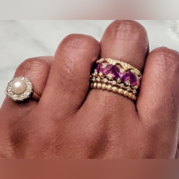 🎉HP🎉 Purple Pink Tourmaline & Diamond Marquise Stacking Band Ring, size 6.25 - Picture 6 of 8